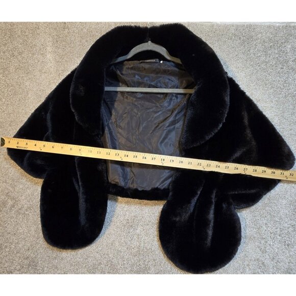 Caracilia Black Faux Fur Stole Shoulder Wrap Soft Festive Glam Party Lined Sz L - Picture 2 of 9